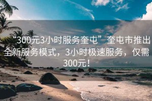 “300元3小时服务奎屯”奎屯市推出全新服务模式，3小时极速服务，仅需300元！