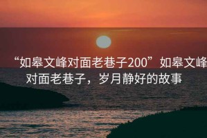 “如皋文峰对面老巷子200”如皋文峰对面老巷子，岁月静好的故事