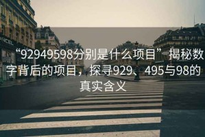 “92949598分别是什么项目”揭秘数字背后的项目，探寻929、495与98的真实含义