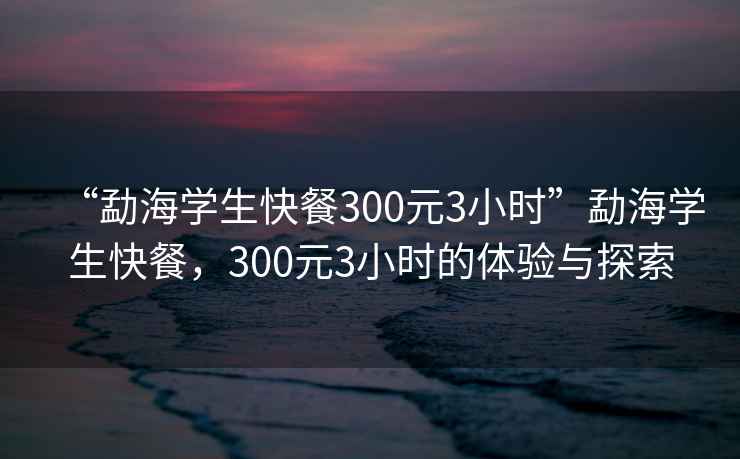 “勐海学生快餐300元3小时”勐海学生快餐，300元3小时的体验与探索