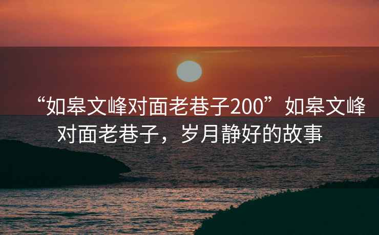 “如皋文峰对面老巷子200”如皋文峰对面老巷子，岁月静好的故事